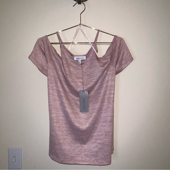 Jennifer Lopez Tops - Jennifer Lopez JLO Pink Shimmer Cold Shoulder Top NWT – Large
